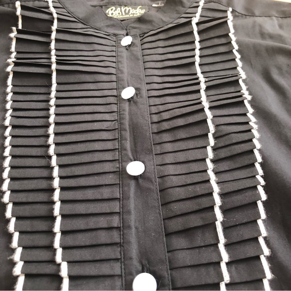 Vintage Bob Mackie Black and White Accordion Tuxedo Shirt Ruffles Pearl Pleated - Picture 4 of 11